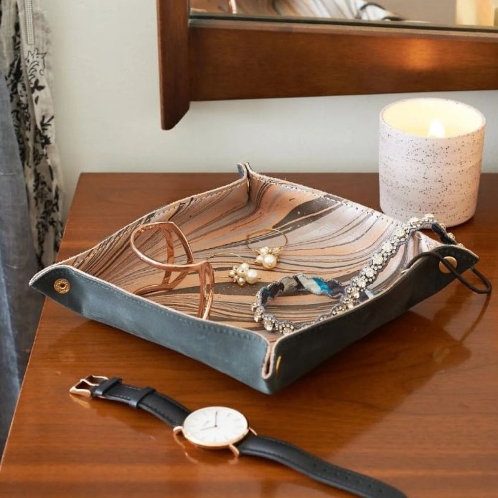 Tribe Alive Leather Marbled Valet Tray NWOT